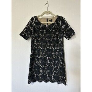 J. Crew Collection Black Beige Multi-Color ELENA Floral Lace Shift Dress Size 2
